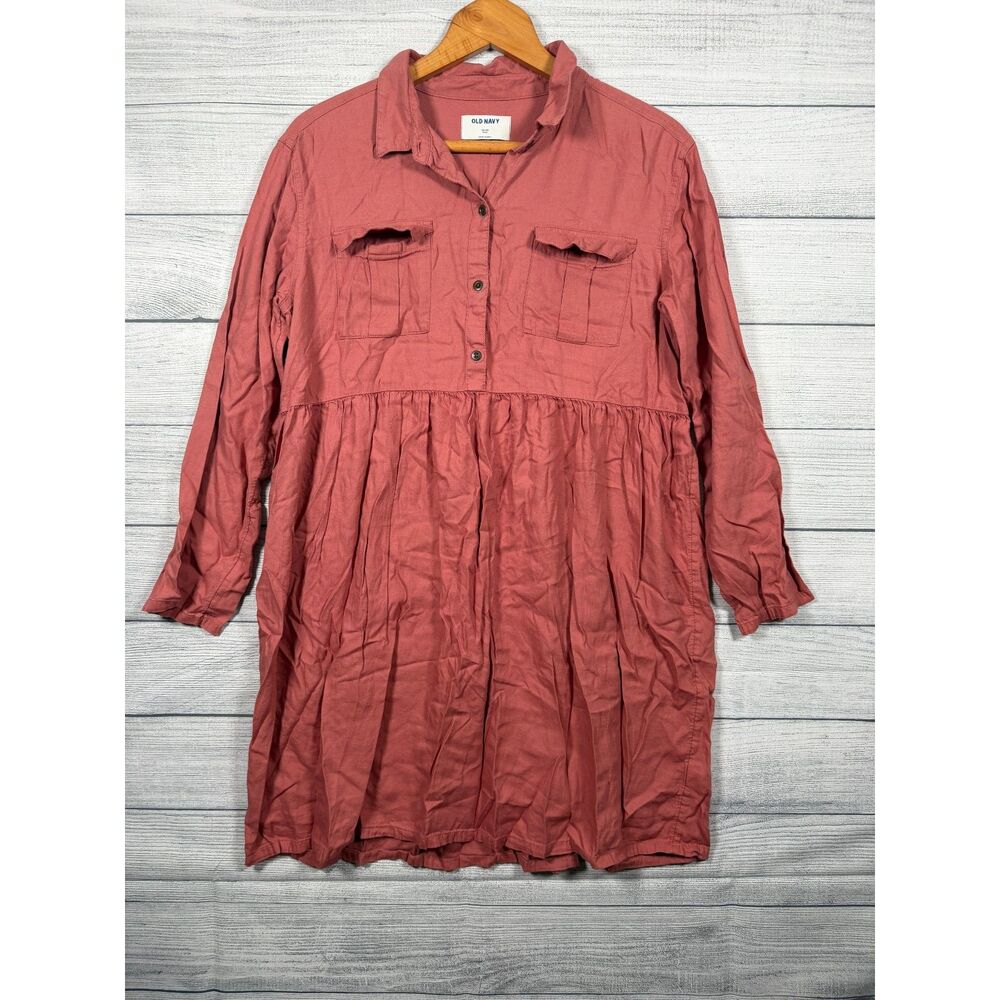 Old Navy Women's XXL 18 Plus Rust Button Front Babydoll Tunic Top 1485